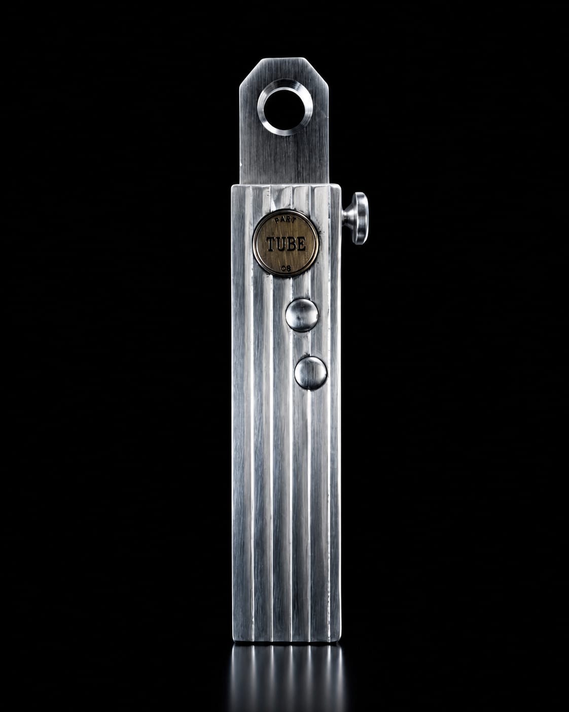 TUBE — couteau de poche fermé, corps en aluminium rainuré et pastille or PAST OR